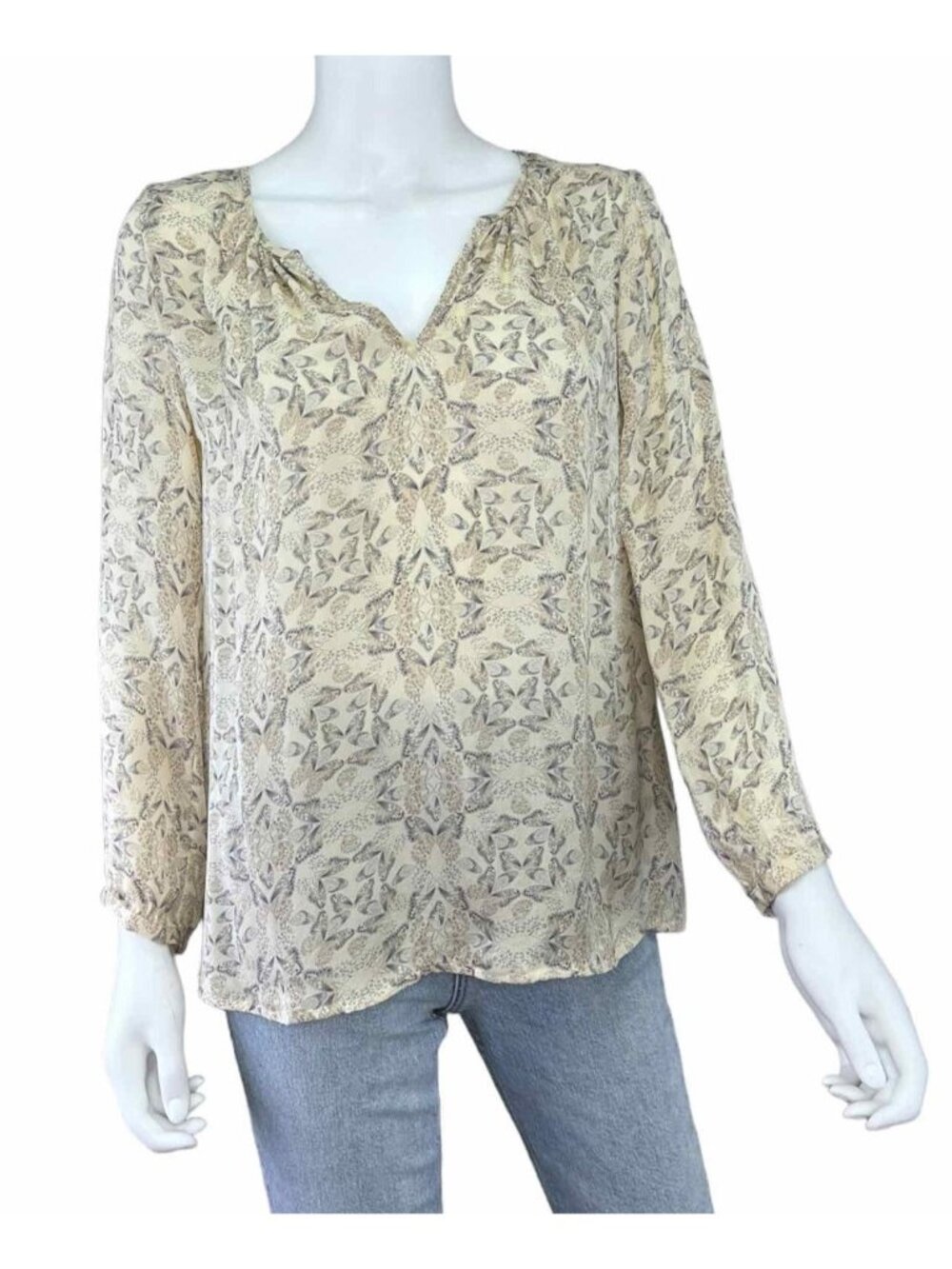 joie Cream 100% Silk Butterfly Print Blouse Size S